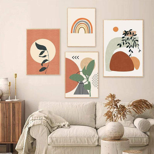 Modern Abstract Rainbow Leaves Wall Art Canvas Blackbrdstore