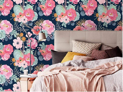 Modern Floral Wallpaper Blackbrdstore