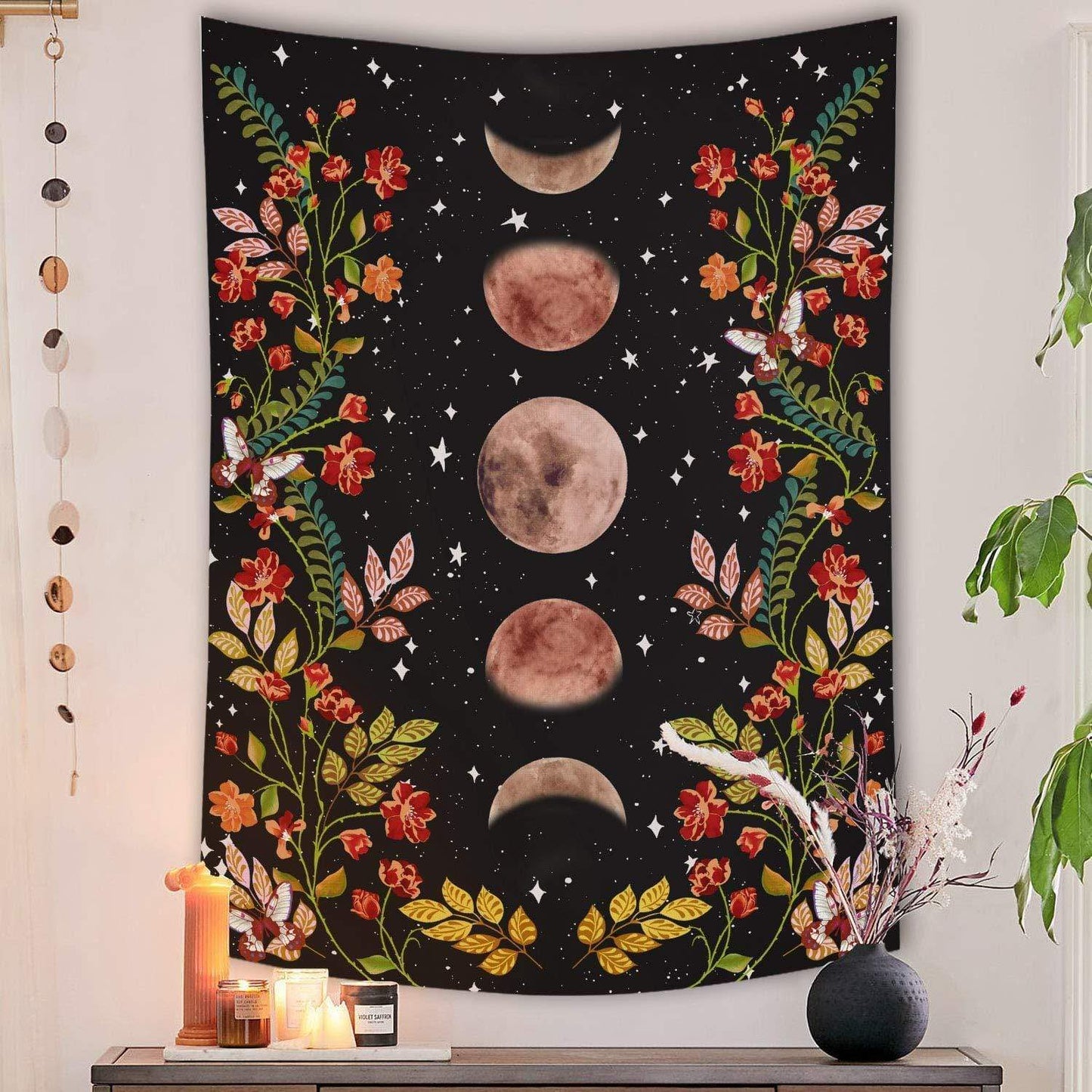 Moon Floral Tapestry Blackbrdstore