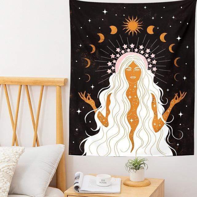 Moon Phase Girl Tapestry Blackbrdstore