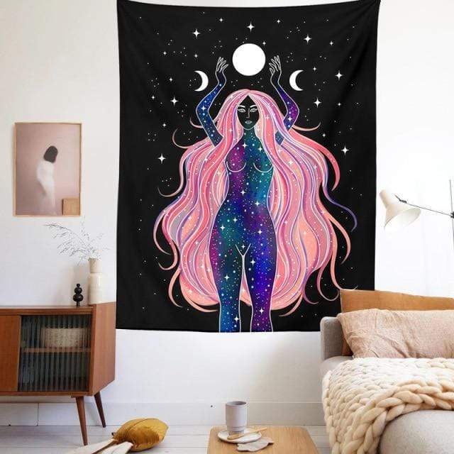 Moon Phase Girl Tapestry Blackbrdstore