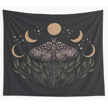 Moon Phase Moth Tapestry Blackbrdstore