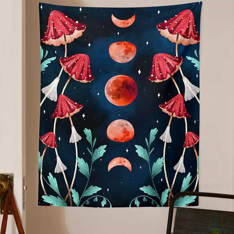 Moon Phase Mycology Mushroom Tapestry Blackbrdstore