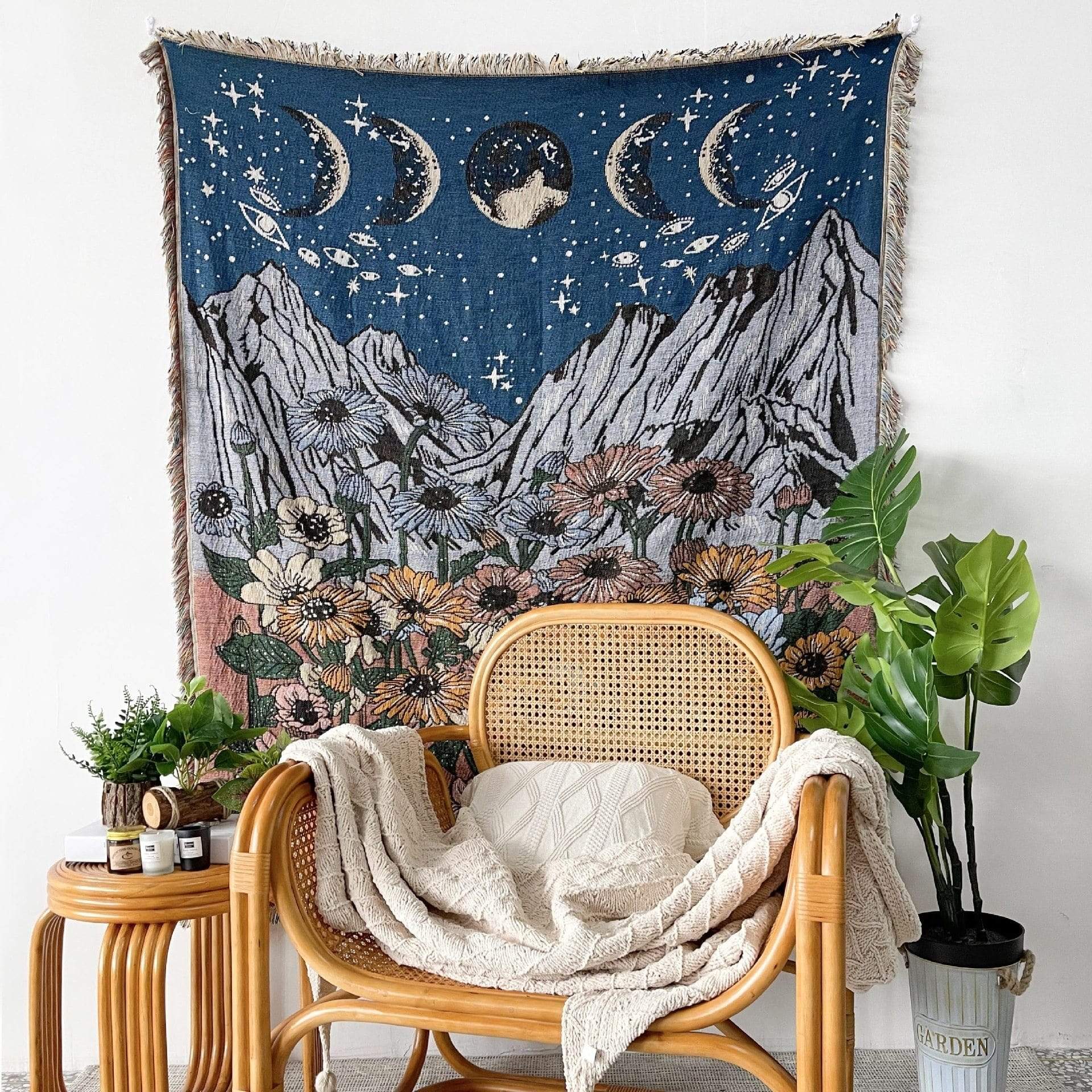 Moon Phases Garden Throw Blanket Blackbrdstore