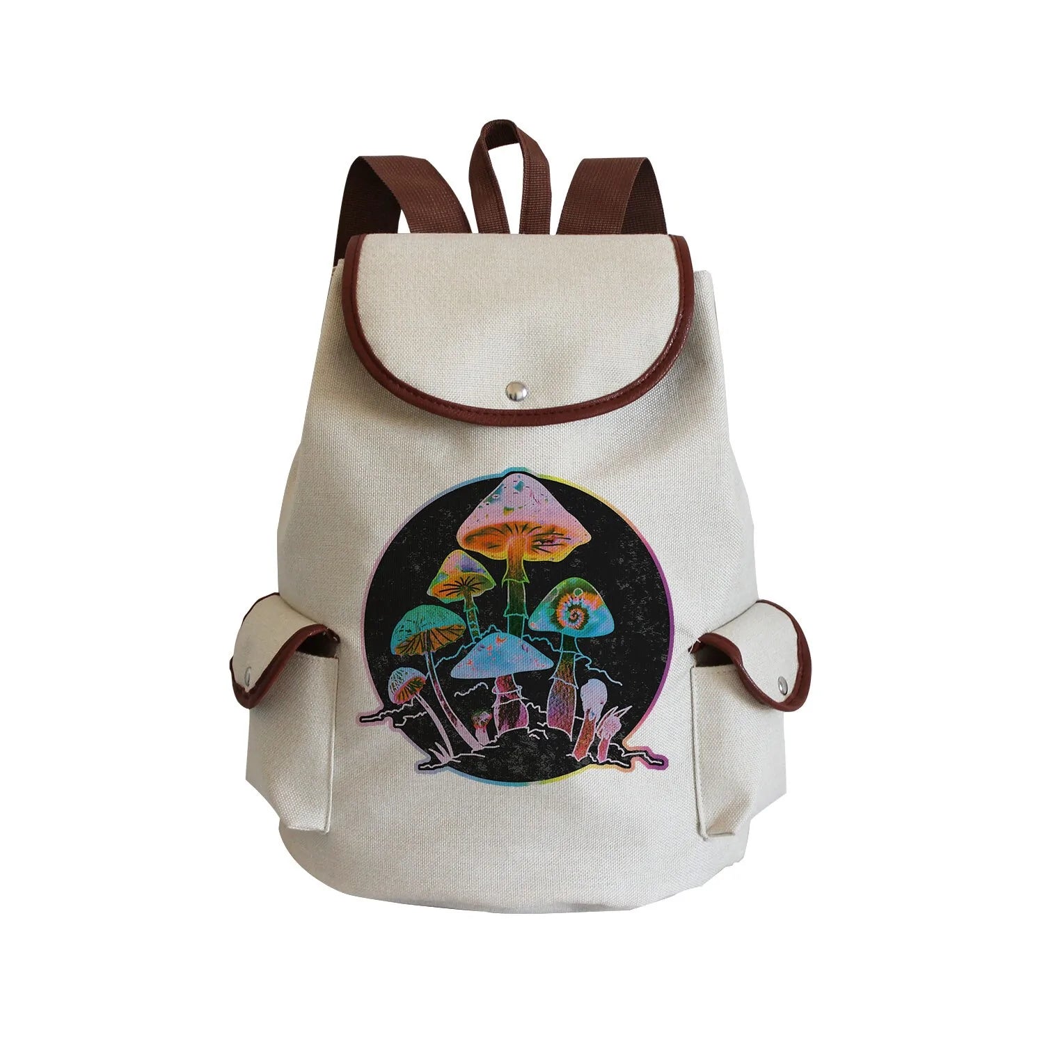 Medium Womens Canvas And Leather Drawstring Backpack Bag Purse Handbag –  igemstonejewelry