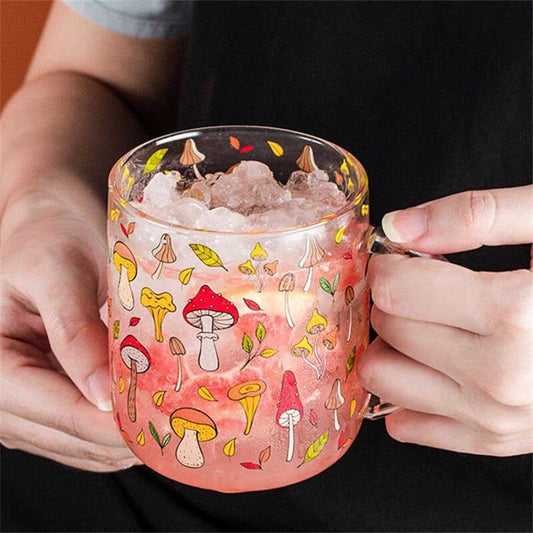 Mushroom Garden Glass Mug Blackbrdstore
