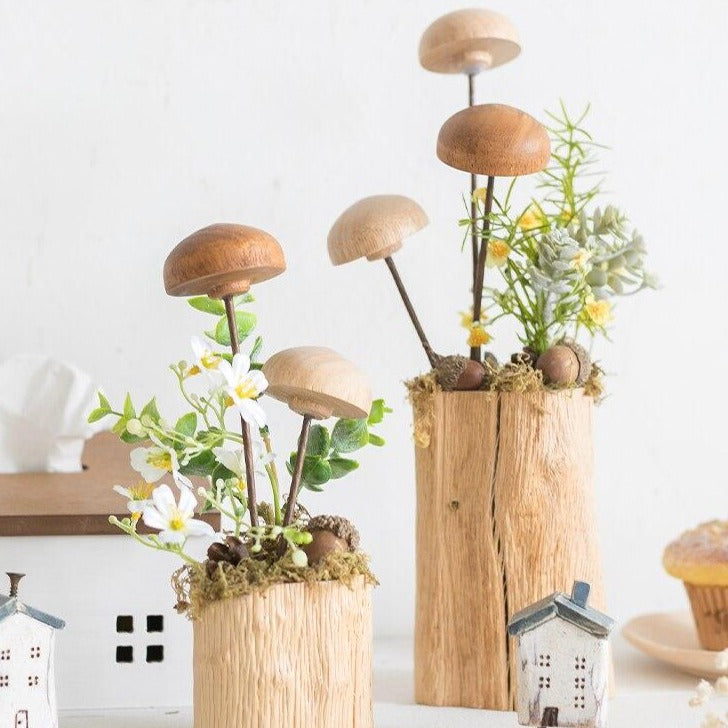Mushroom Garden Vase Wood Craft Ornaments Blackbrdstore
