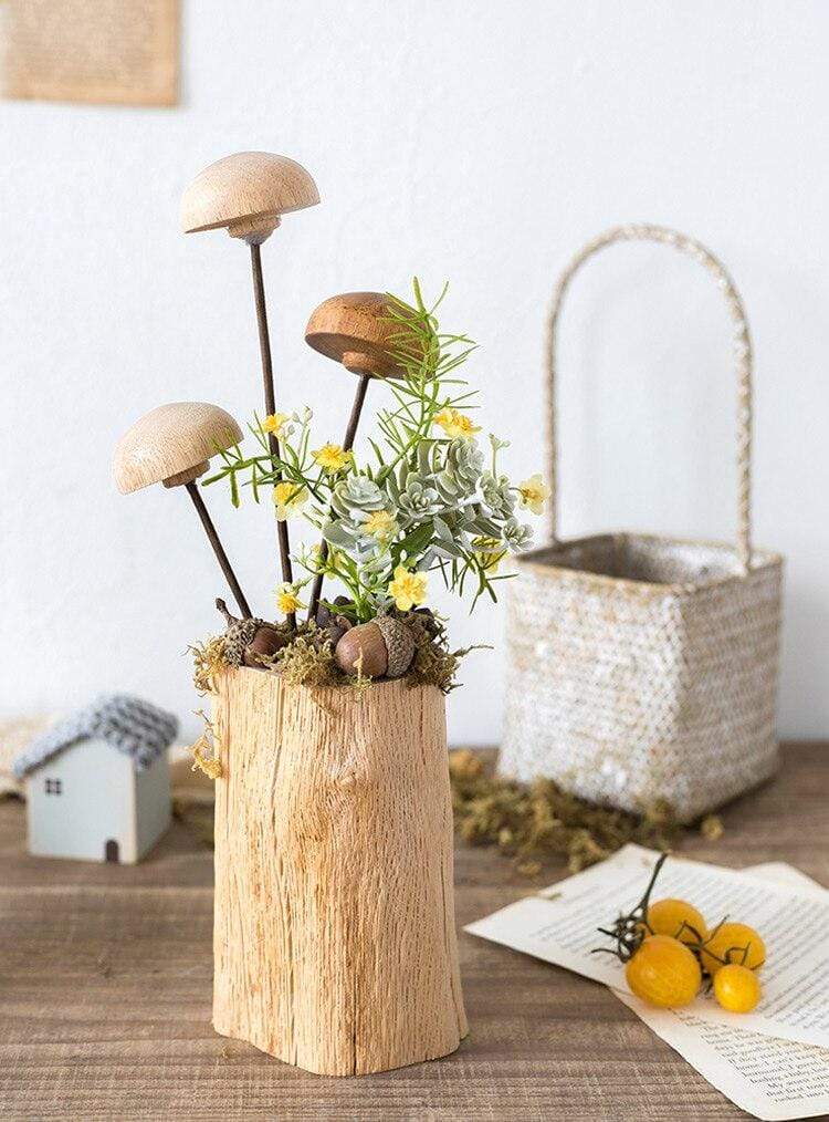 Mushroom Garden Vase Wood Craft Ornaments Blackbrdstore