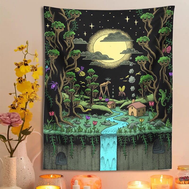 Mystic Night Forest Tapestry Blackbrdstore