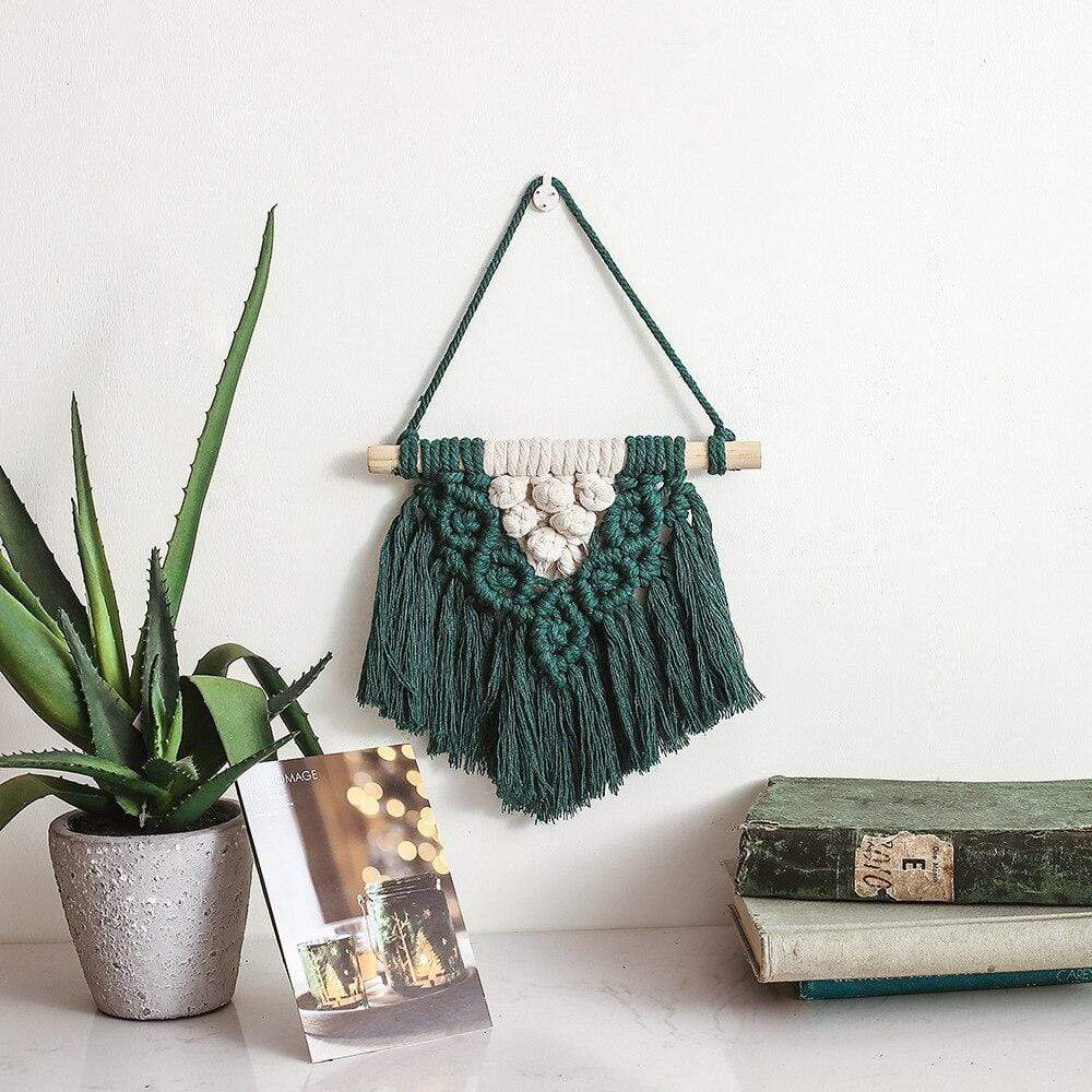 Nordic Dark Green Macrame Wall Tapestry Blackbrdstore