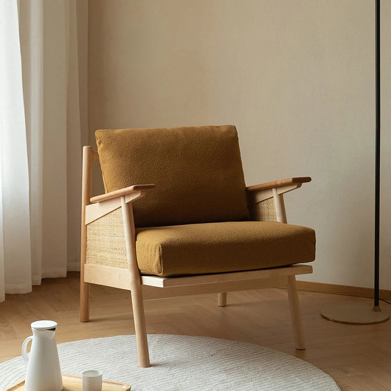 Nordic Rattan Wood Sofa Chair Blackbrdstore