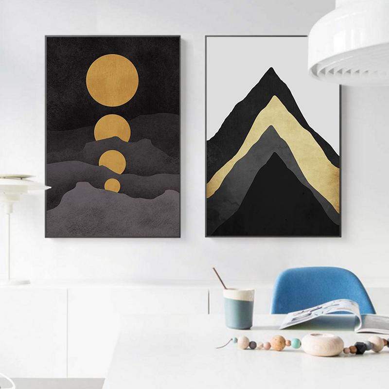 Nordic Style Moon Mountains Wall Art Canvas Blackbrdstore