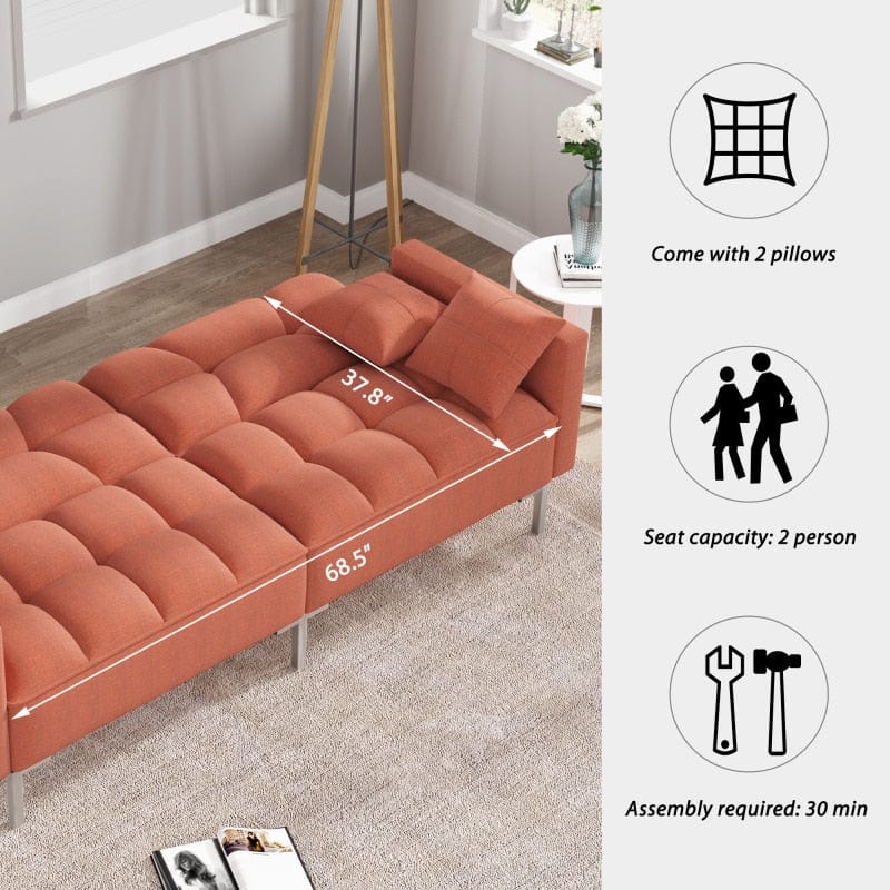 Nova Linen Futon Upholstered Sofa Blackbrdstore