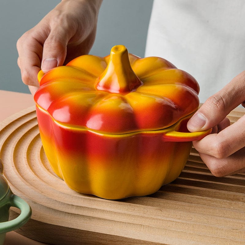 Ombre Pumpkin Shape Ceramic Bowl with Cover Blackbrdstore