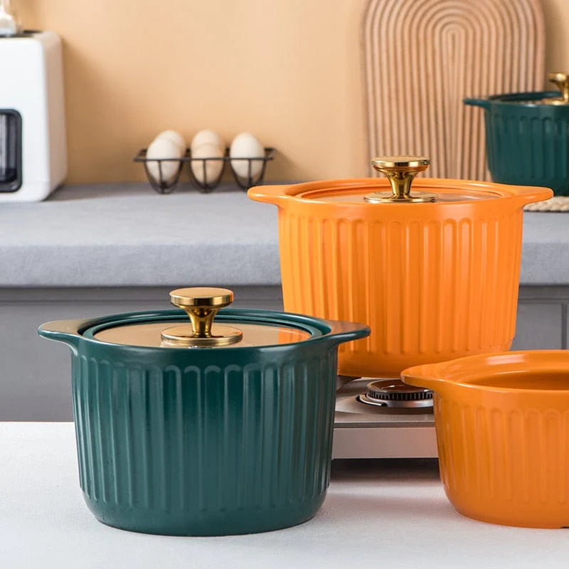 Orange & Green Ceramic Cooking Pot with Lid Blackbrdstore
