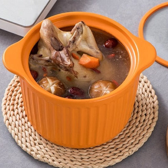 Orange & Green Ceramic Cooking Pot with Lid Blackbrdstore