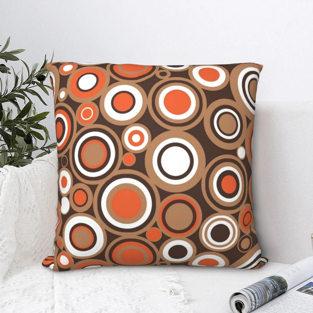 Orange White And Brown Circle Retro Cushion Cover Blackbrdstore