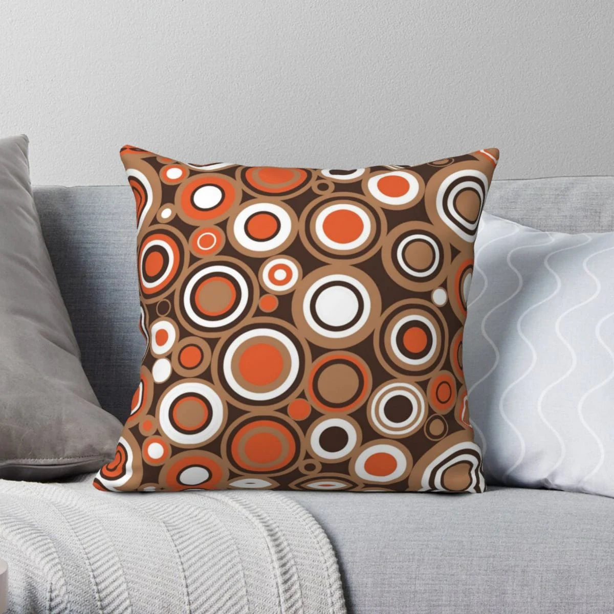 Orange White And Brown Circle Retro Cushion Cover Blackbrdstore