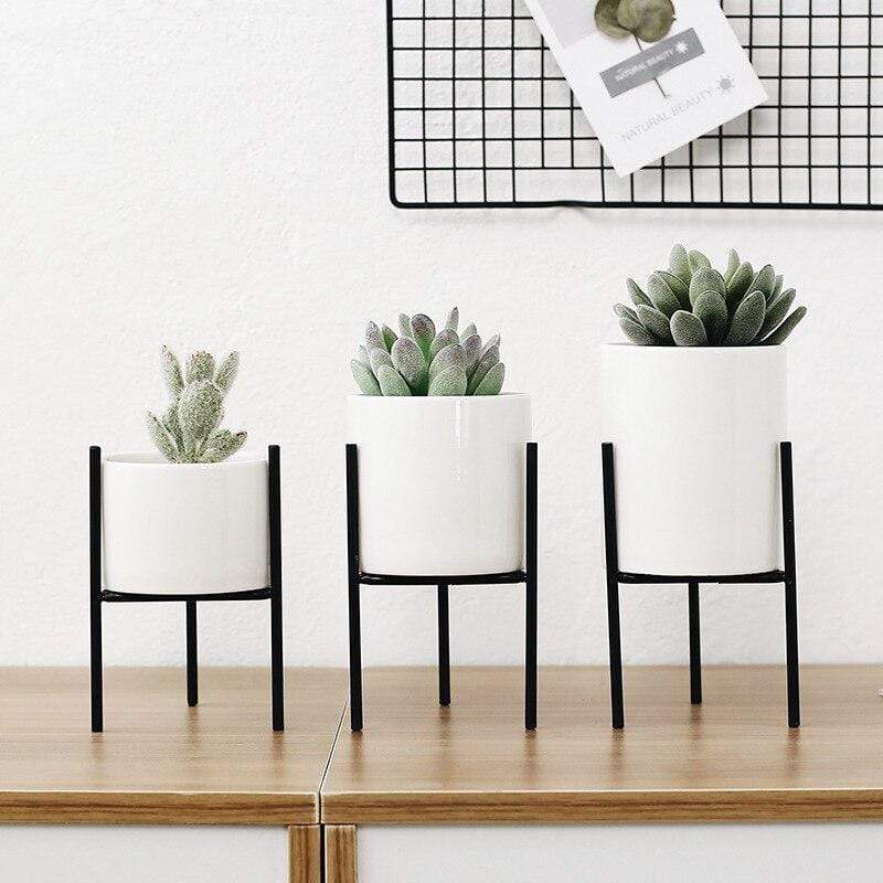 Pack of 3 Mid-Century Floral Planters Blackbrdstore