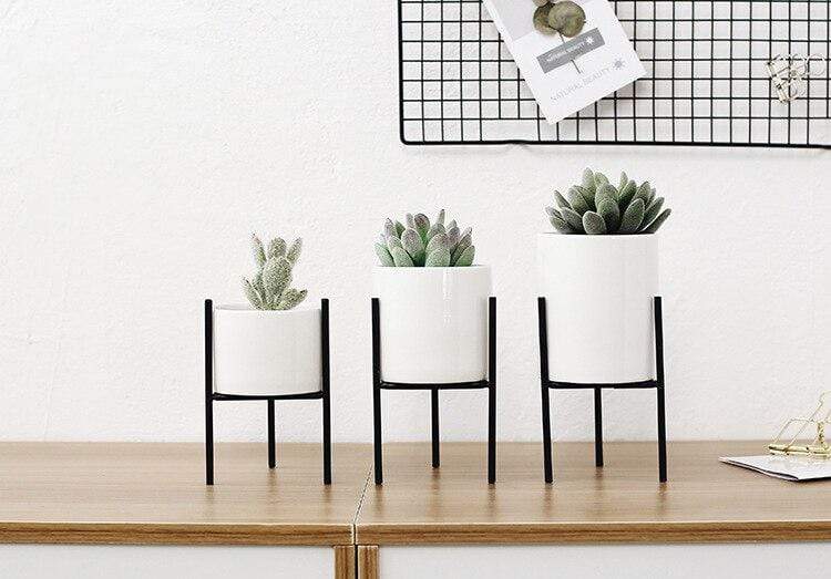 Pack of 3 Mid-Century Floral Planters Blackbrdstore