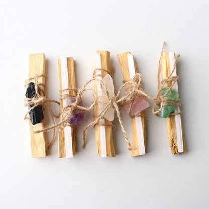 Palo Santo With Crystal Stone And Selenite Rope Binding Set Blackbrdstore