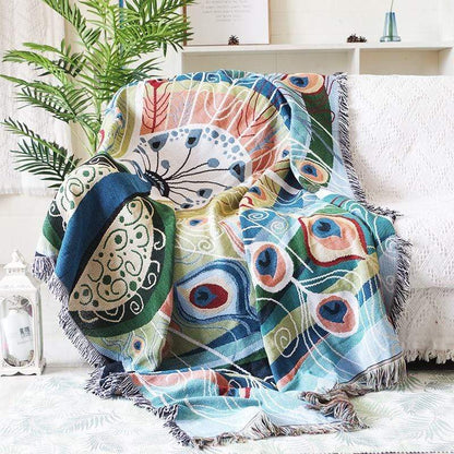 Peacock Throw Thread Blanket Blackbrdstore