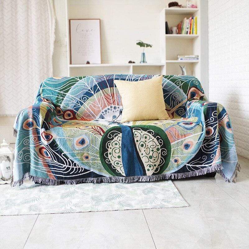 Peacock Throw Thread Blanket Blackbrdstore