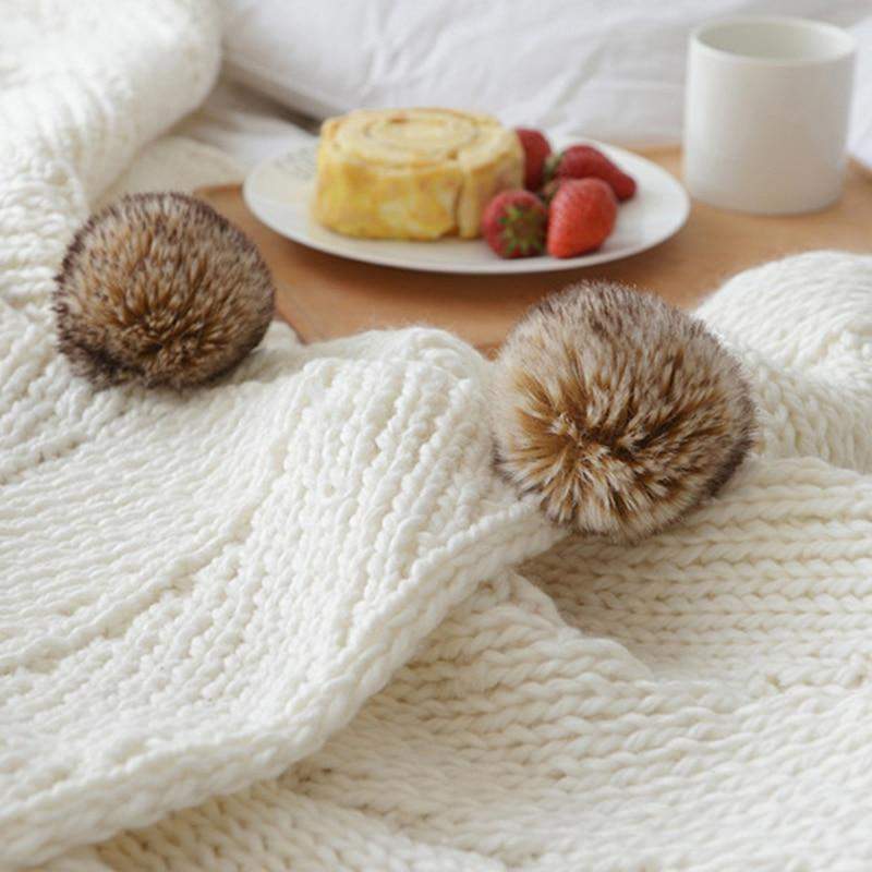 Pom Pom Chenille Blankets Blackbrdstore