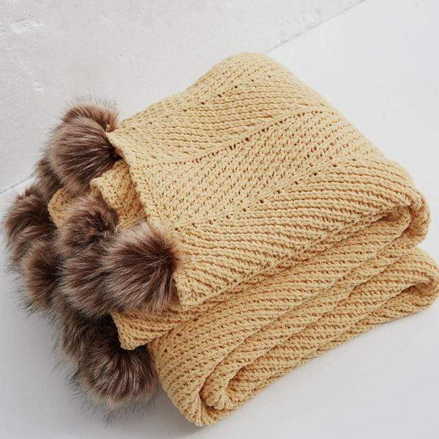 Pom Pom Chenille Blankets Blackbrdstore