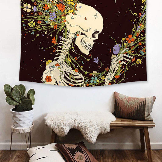 Psychedelic Gothic Flower Skull Tapestry Blackbrdstore