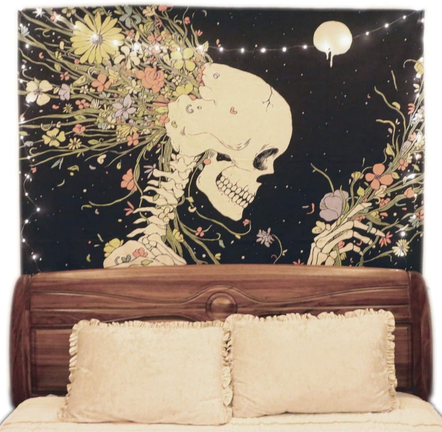Psychedelic Gothic Flower Skull Tapestry Blackbrdstore