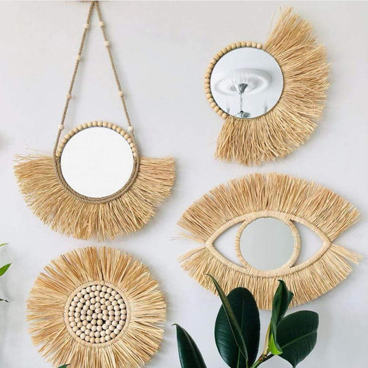 Raffia Hanging Mirror Blackbrdstore