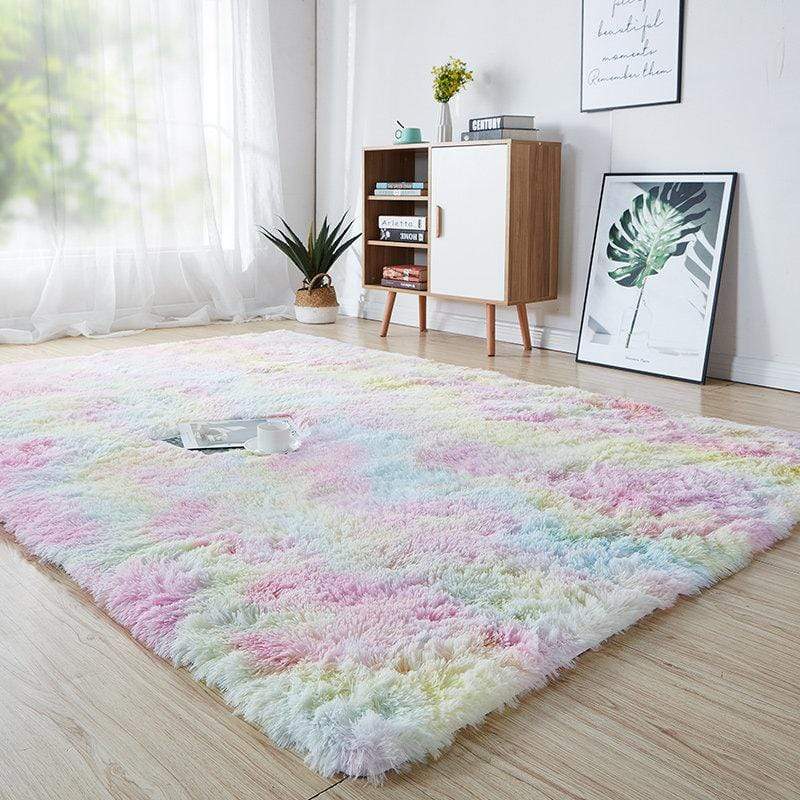 Rainbow Carpet Plush Rug Blackbrdstore