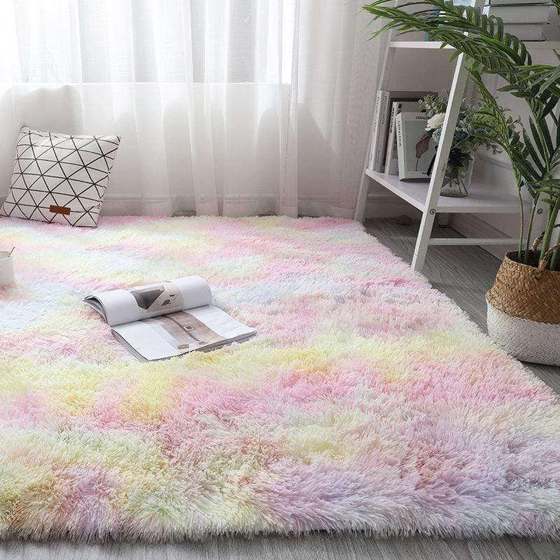 Rainbow Carpet Plush Rug Blackbrdstore