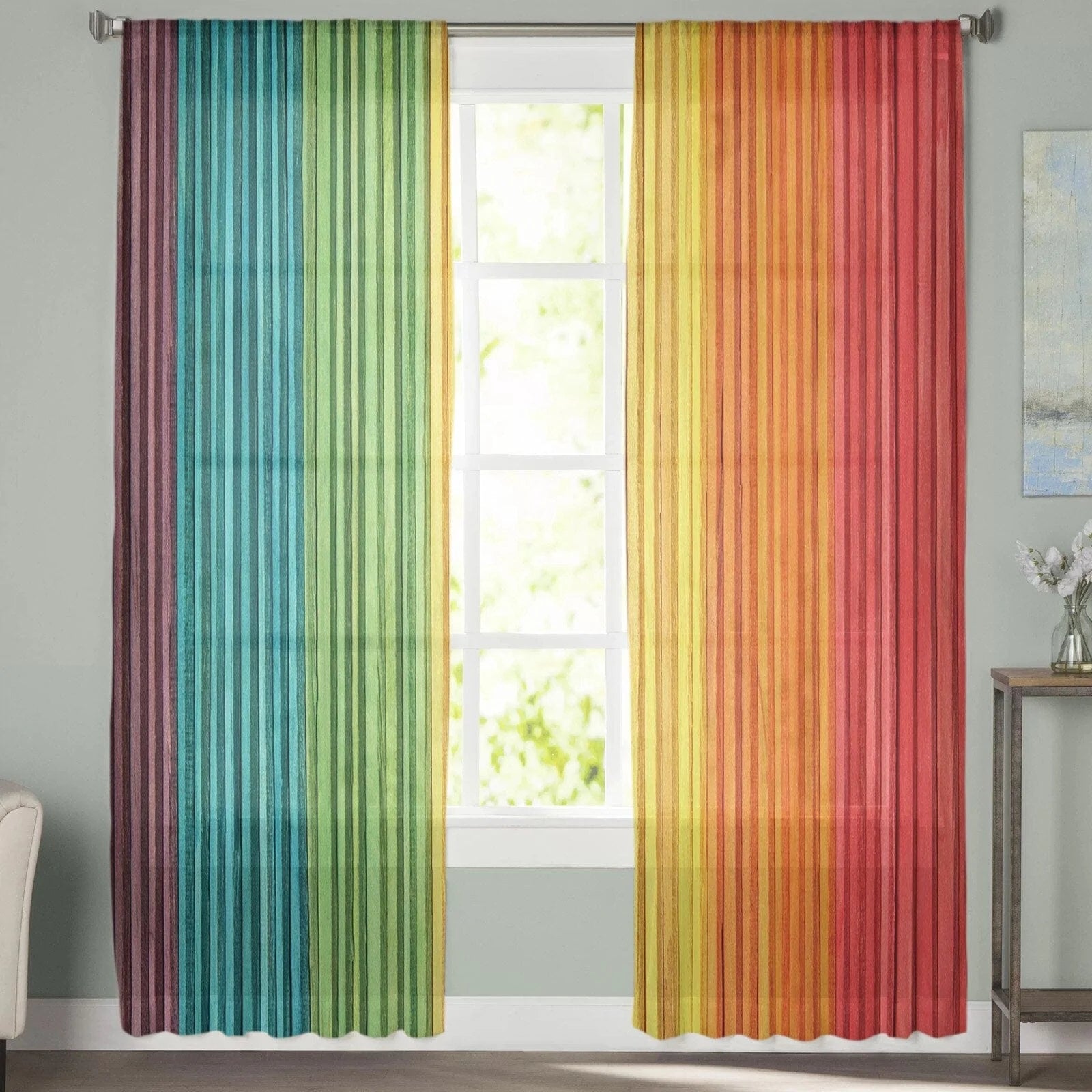 Rainbow Chiffon Sheer Curtains Blackbrdstore