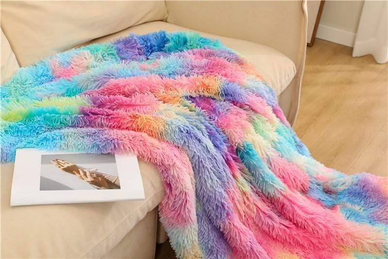 Rainbow Coral Fleece Fluffy Blanket Blackbrdstore
