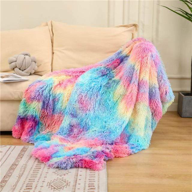Rainbow Coral Fleece Fluffy Blanket Blackbrdstore