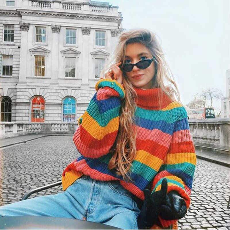 Rainbow Turtleneck Sweater Blackbrdstore