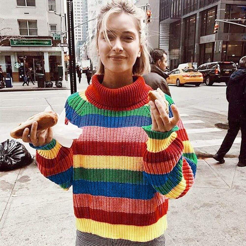 Rainbow Turtleneck Sweater Blackbrdstore