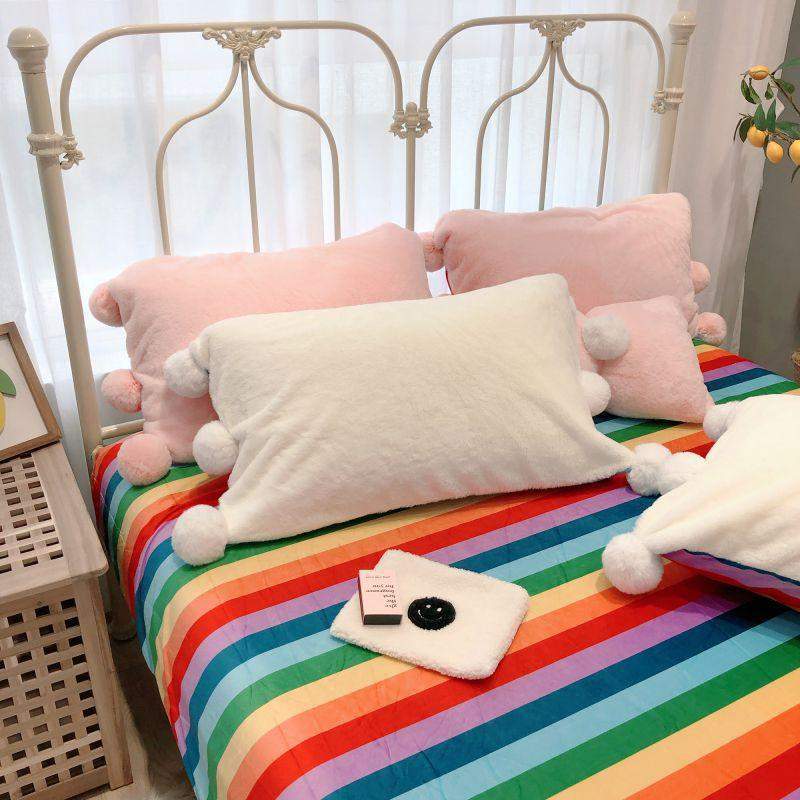 Rainbow Velvet Flannel Bedding Set Blackbrdstore