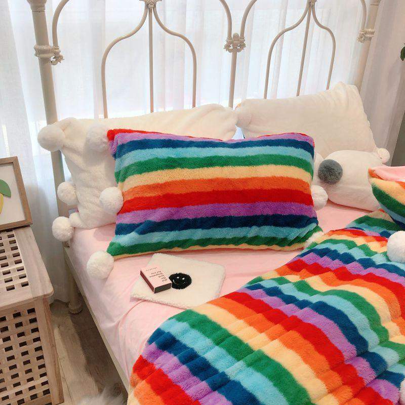 Rainbow Velvet Flannel Bedding Set Blackbrdstore