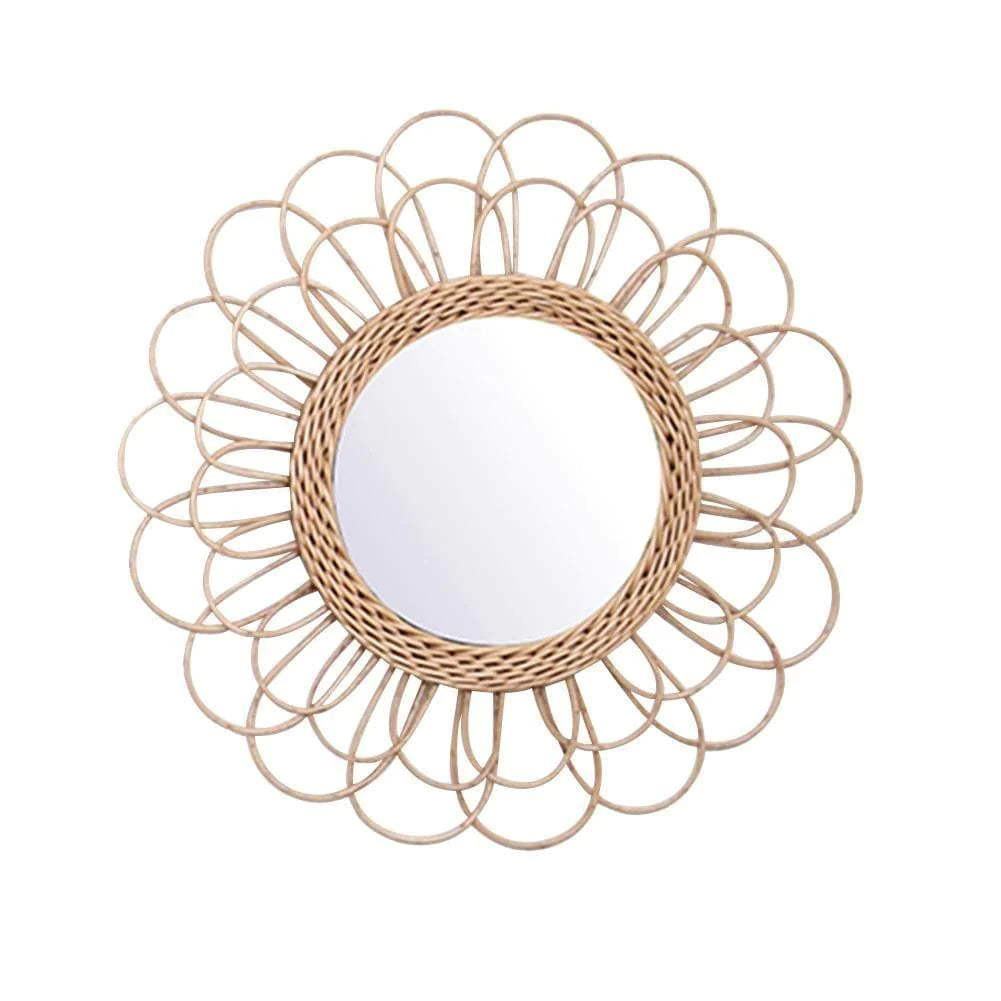 Rattan Sunflower Circular Wall Mirror Blackbrdstore