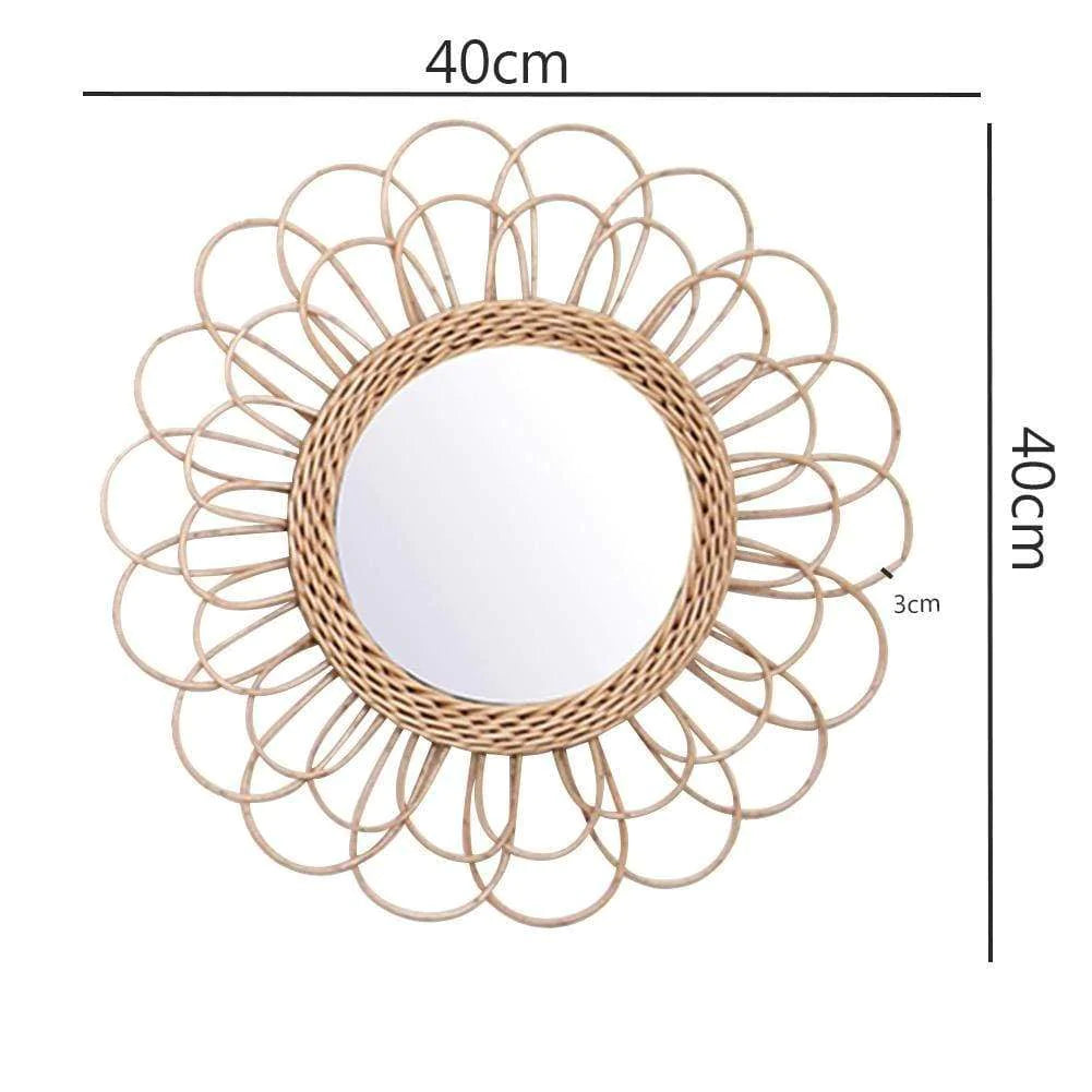 Rattan Sunflower Circular Wall Mirror Blackbrdstore