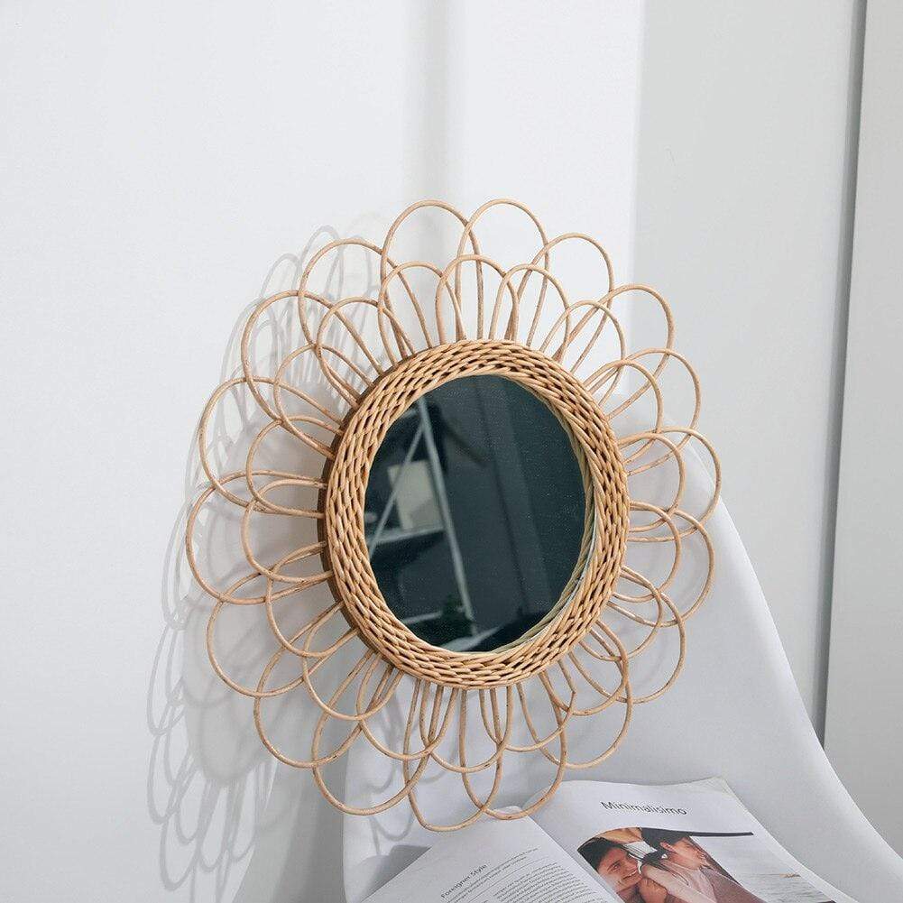 Rattan Sunflower Circular Wall Mirror Blackbrdstore