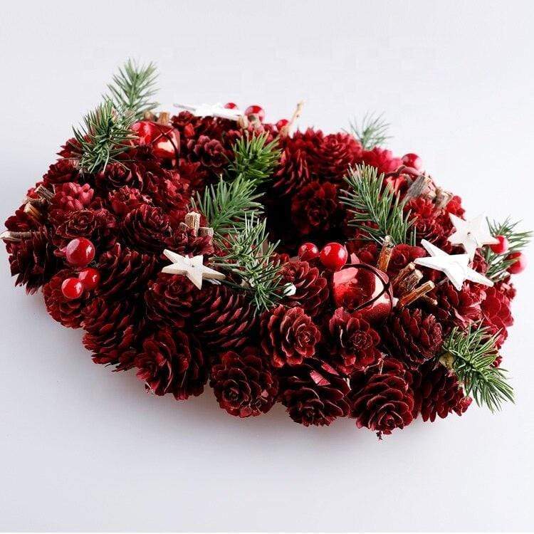 Red Pine Cone Artificial Christmas Wreath Blackbrdstore