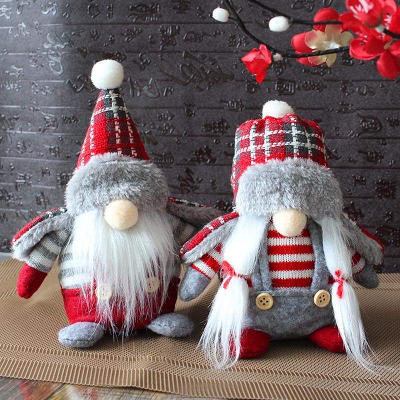 Red and Gray Striped Santa Gnome Blackbrdstore