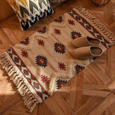 Retro Bohemian Tasseled Carpet Blackbrdstore