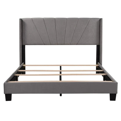 Riley Upholstered Platform Bed with Tufted Headboard Blackbrdstore