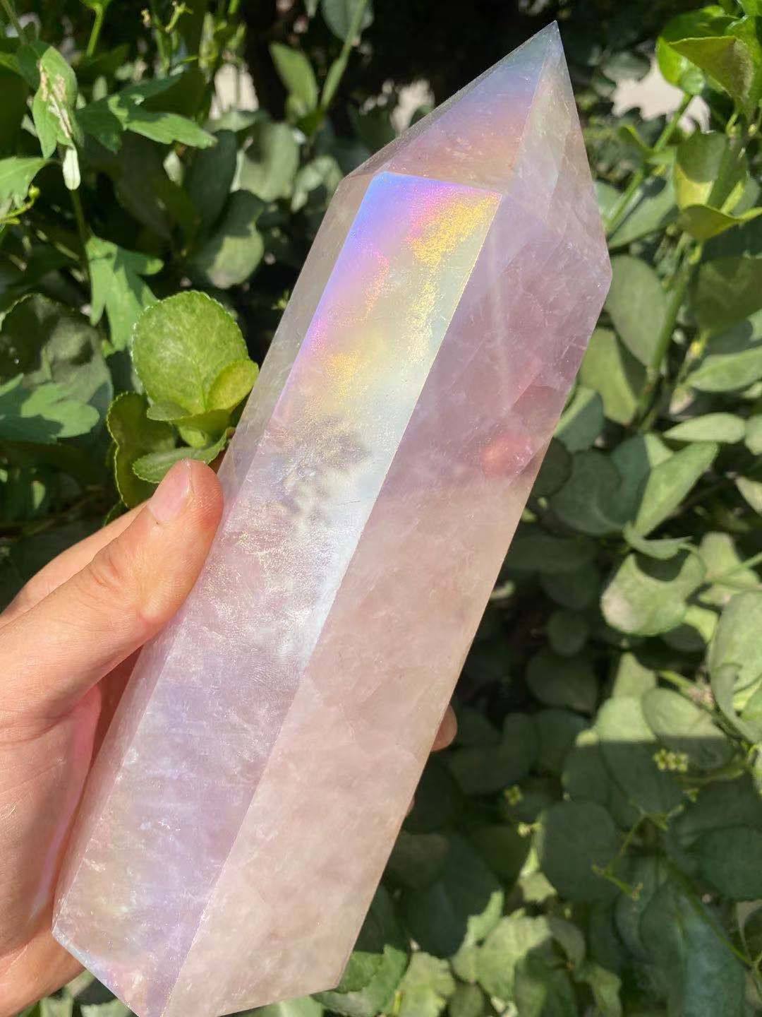Rose Aura Crystal Point Wand Blackbrdstore