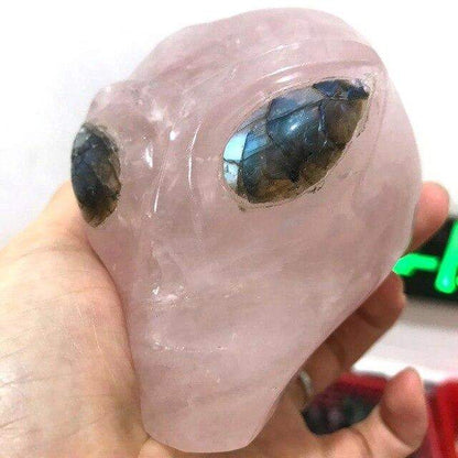 Rose Quartz Alien Skull Blackbrdstore